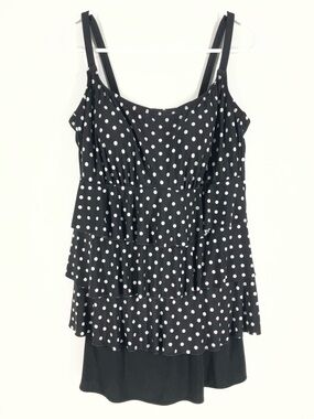St. John's Bay Black & White Polka Dot Tiered Swim Dress Women’s 14 One Piece